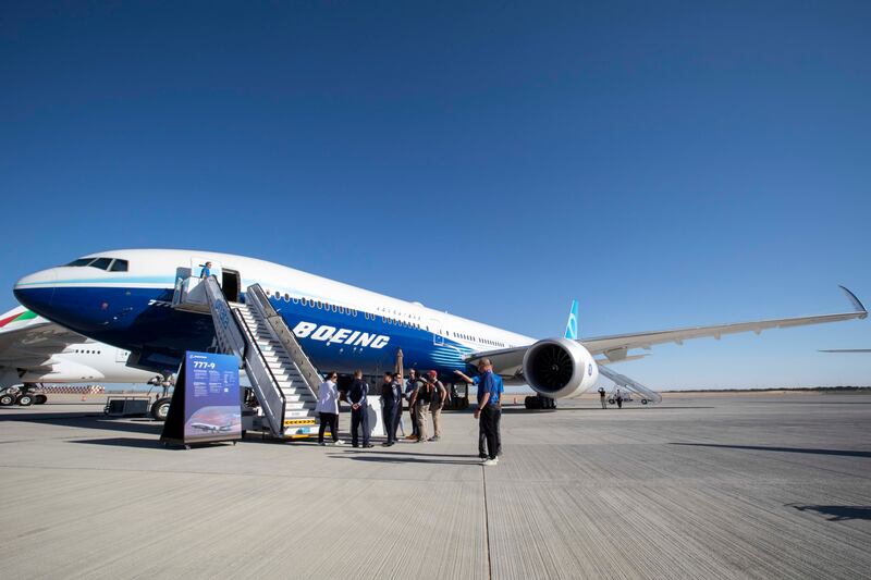 A Boeing plane on display at the Dubai Airshow.  Leslie Pableo for The National