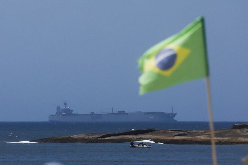 Iranian military ship Iris Makran navigates on the coast of Rio de Janeiro in Copacabana Beach, Brazil, last month. Reuters