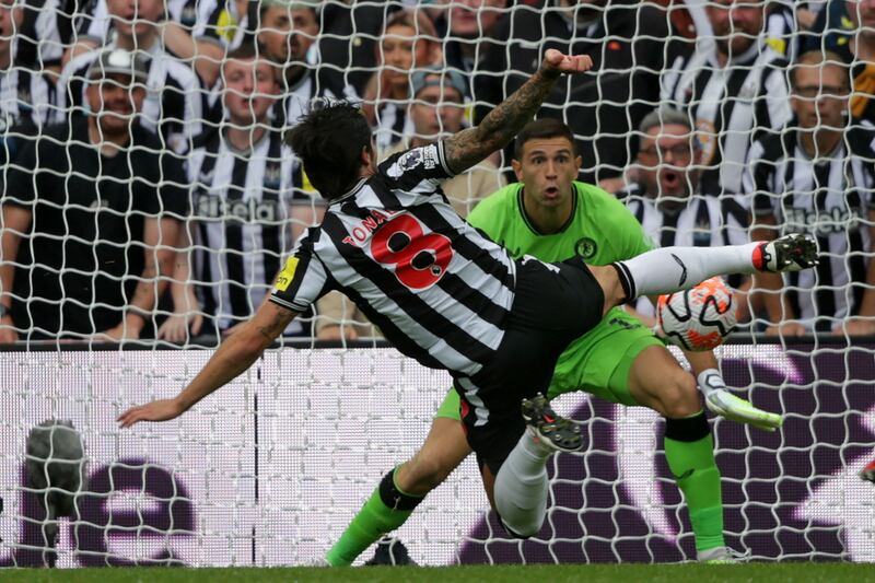 Newcastle's Italian midfielder Sandro Tonali opens the scoring at St James' Park. AFP