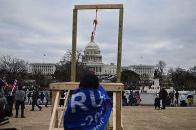 A gallows erected by Trump supporters who threatened to hang former vice president Mike Pence outside the US Capitol on January 6, 2021. AFP 