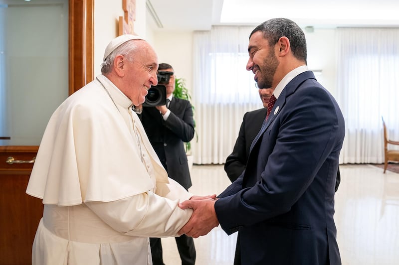 Sheikh Abdullah bin Zayed, the Minister of Foreign Affairs and International Co-operation, met with Pope Francis at the Vatican. MOFAIC