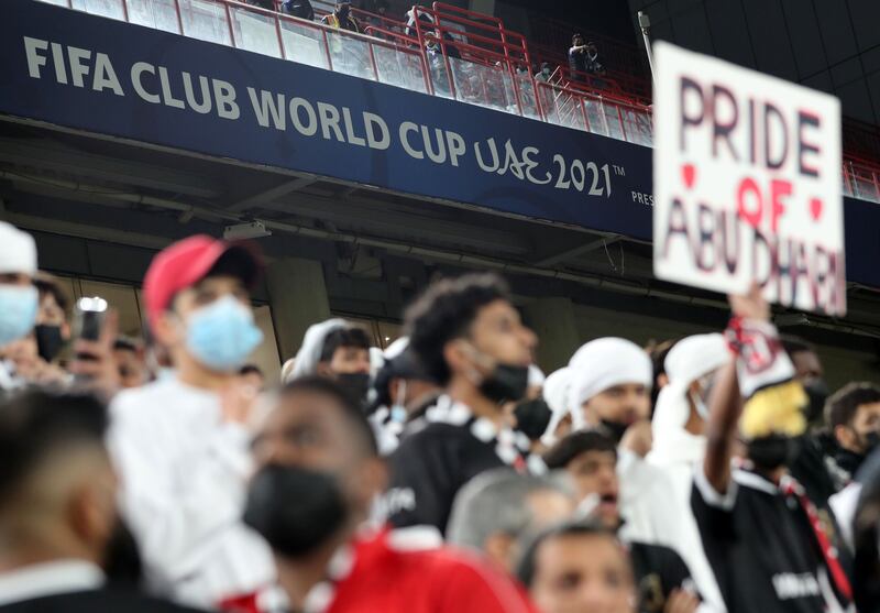 Al Jazira fans before the game at the Mohammed bin Zayed Stadium.