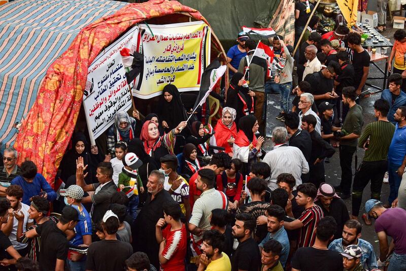 Iraqi protesters gather during an anti-government demonstration in Nasiriyah, the capital of the southern province of Dhi Qar. AFP