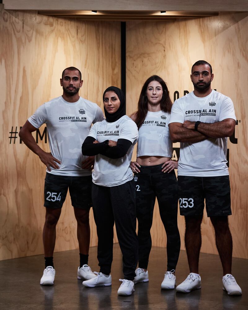 Emiratis Mahmood Shalan, Shahad Budebs and Bader Al Noori are part of the first Arab team that has qualified for the world CrossFit games along with Irishwoman Kat Fearon (second right).