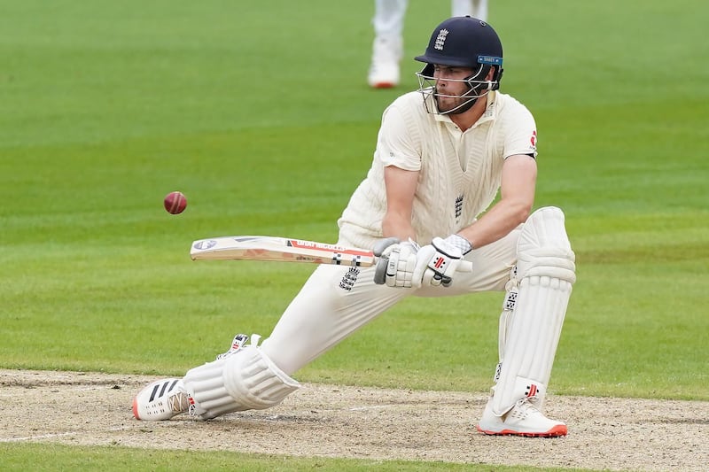England batsman Dom Sibley plays a shot during Day 1 of the second Test against the West Indies at Old Trafford. AFP