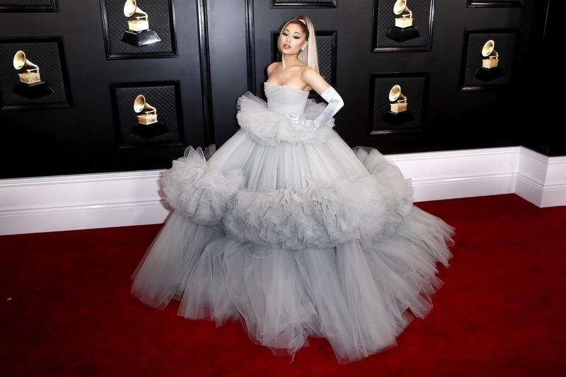 Ariana Grande wears Custom Giambattista Valli for the 62nd annual Grammy Awards ceremony at the Staples Center in Los Angeles, California, USA, 26 January 2020.  EPA