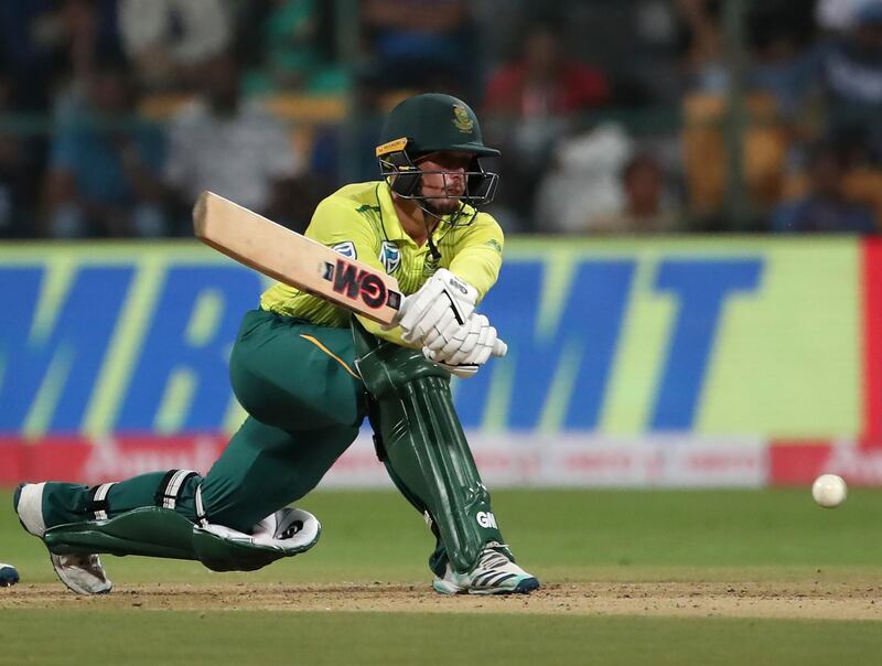 South Africa's captain Quinton de Kock bats during the third and last T20 cricket match between India and South Africa in Bangalore, India, Sunday, Sept. 22, 2019. (AP Photo/Aijaz Rahi)