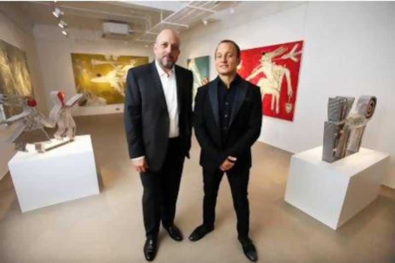 Khaled and Hisham Samawi at the Nadim Karam exhibition in the new Ayyam Gallery in London. Stephen Lock for The National