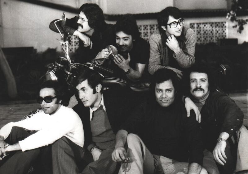 The band, from left to right: George Lukas, Ezzat Abu Ouf, Hayssam El Shallah, Teymour Kouta, Wagdi Francis, Pino, Sadek Gallini. Courtesy of Les Petits Chats
