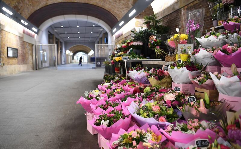 A florist stall at an empty London Bridge in London, Britain.  EPA