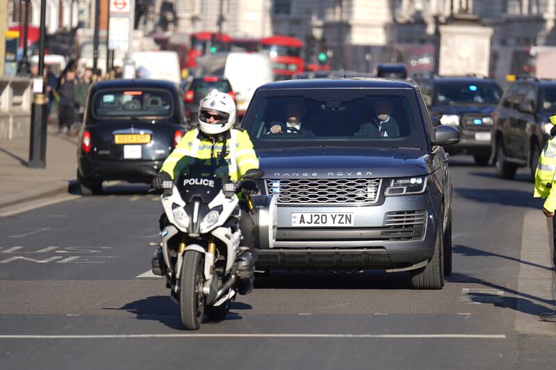 A convoy of cars carrying Mr Zelenskyy drives through Westminster. PA