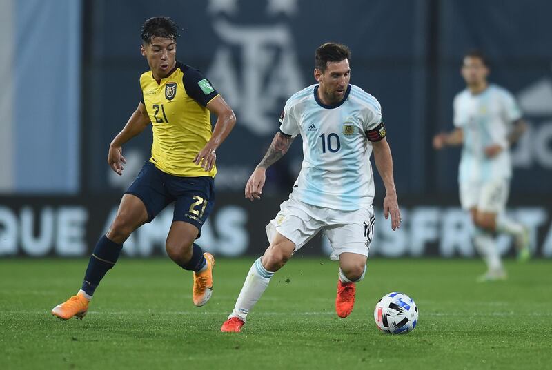 Lionel Messi during Argentina's World Cup 2022 qualifier against Ecuador. Reuters