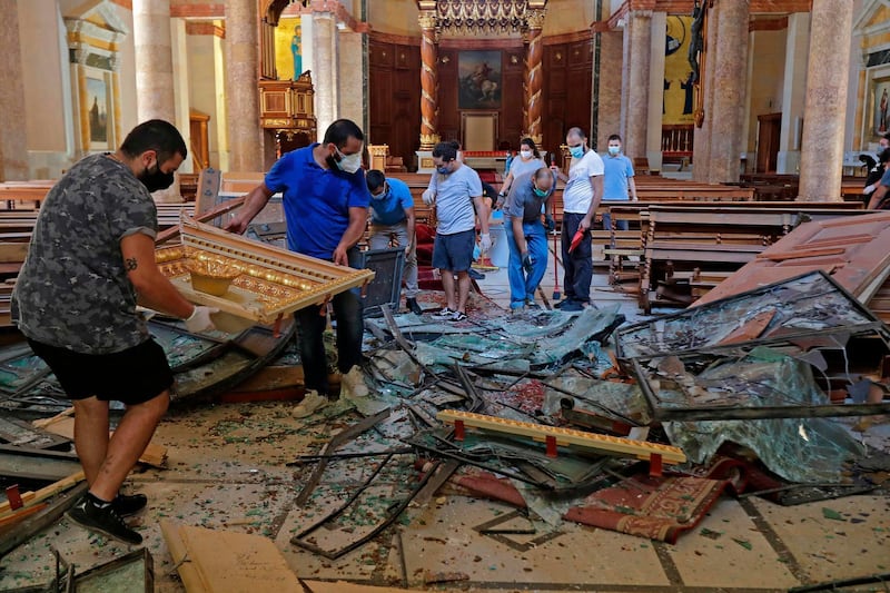 Destruction inside a church in the aftermath of the massive explosion. AFP