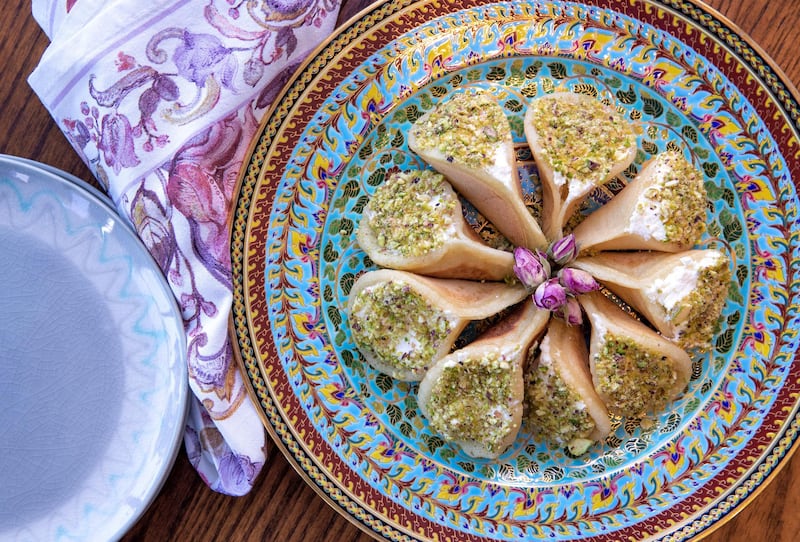 Abu Dhabi, United Arab Emirates, April 7, 2021.
Ramadan Recipes.  
Qatayef (cheese and cream pancakes fired)
Victor Besa/The National
Section:  AC
Reporter: