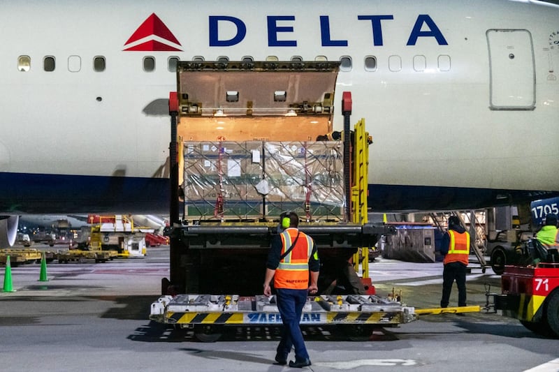 Containers with Covid-19 vaccines from the pharmaceutical company Janssen arrive in Bogota, Colombia. EPA