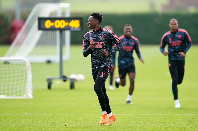 Arsenal's Albert Sambi Lokonga during training in London. PA