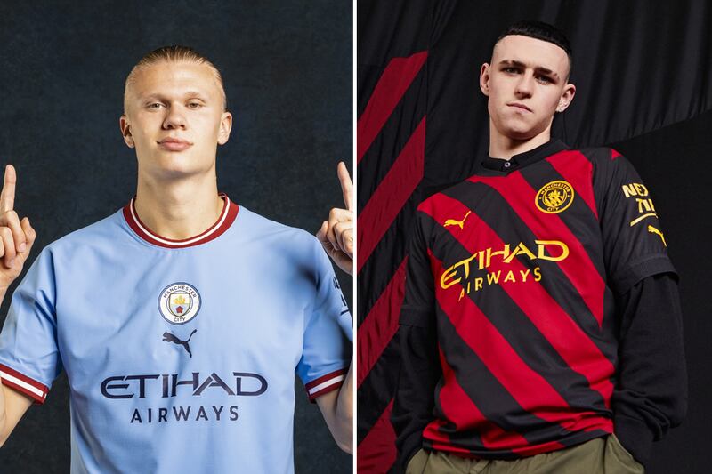 No 6: Manchester City's home and away kits. Photo: Manchester City / Twitter / Getty Images