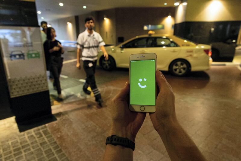 The Careem Networks FZ ride-hailing app is displayed on an Apple Inc. iPhone 8 in this arranged photograph at the Mall of the Emirates in Dubai, United Arab Emirates, on Sunday, Oct. 7, 2018. Careem last month acquired Indian bus shuttle service app Commut as the Dubai-based ride-hailing firm expands into mass transport. Photographer: Christopher Pike/Bloomberg
