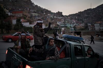 Taliban fighters in Kabul, Afghanistan. AP