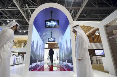 Dubai airport's security tunnel on display at Gitex in 2017. The tunnel will be equipped with about 80 cameras that will scan faces while they’re in motion and clear them for security. Satish Kumar for The National