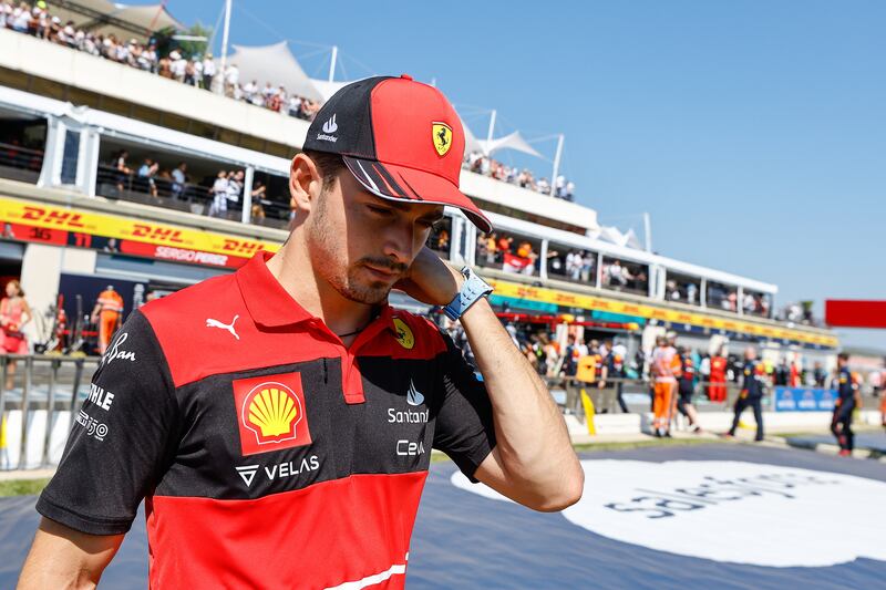 Monaco's Formula One driver Charles Leclerc of Scuderia Ferrari reacts during the Formula One Grand Prix of France at the Circuit Paul Ricard in Le Castellet, France, 24 July 2022.   EPA / ERIC GAILLARD  /  POOL