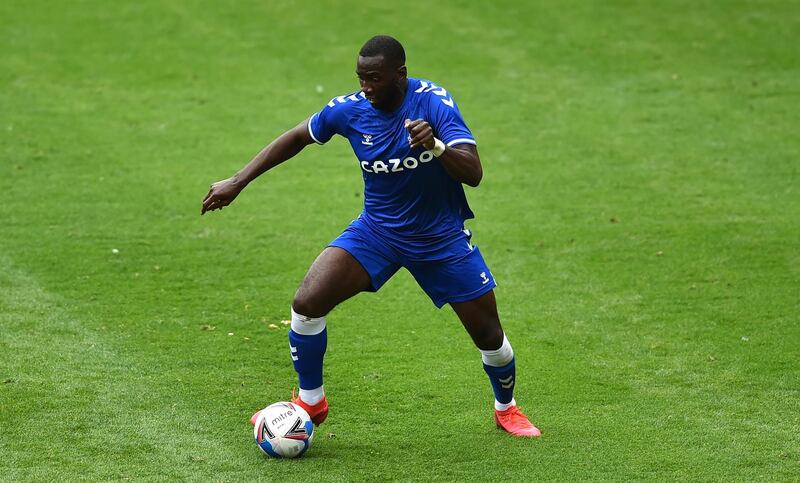 BLACKPOOL, ENGLAND - AUGUST 22: Yannick Bolasie of Everton in action during the pre-season friendly match between Blackpool and Everton at Bloomfield Road on August 22, 2020 in Blackpool, England. (Photo by Nathan Stirk/Getty Images)