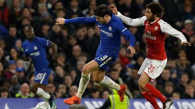 Chelsea striker Alvaro Morata, centre, could not get himself on the scoresheet during Wednesday night's League Cup semi-final first leg. Alastair Grant / AP Photo