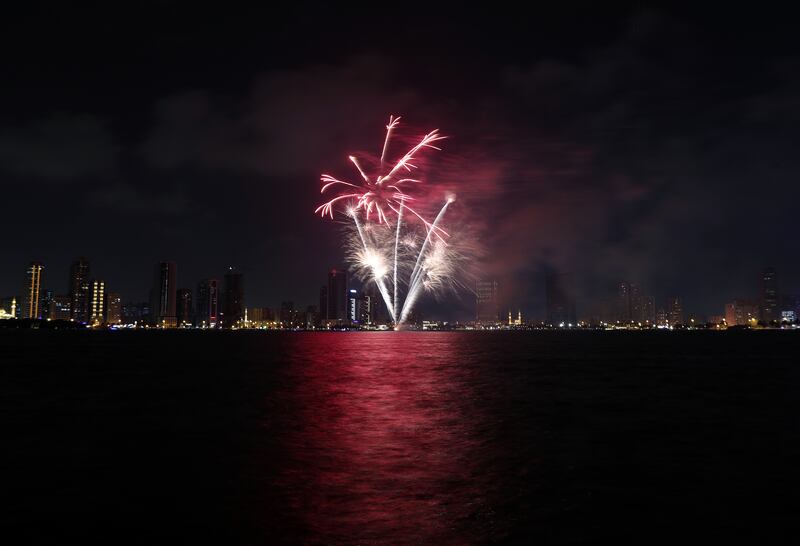 Fireworks over the water at Al Majaz.