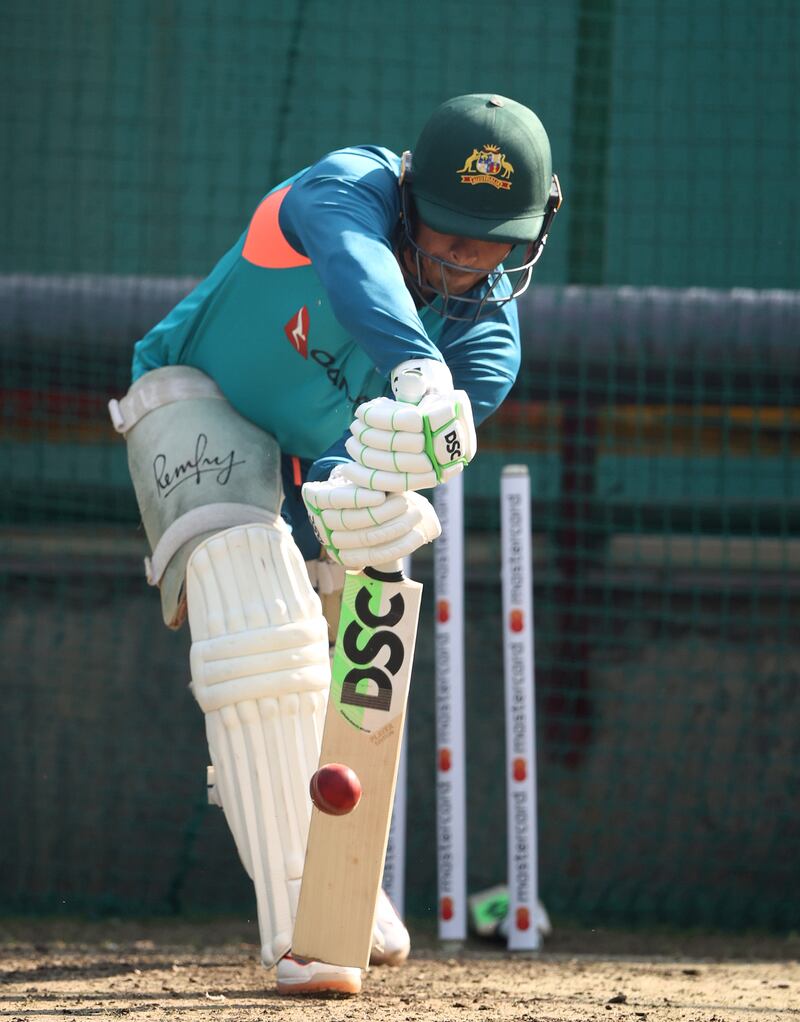 Usman Khawaja bats during Australia's training session. Getty