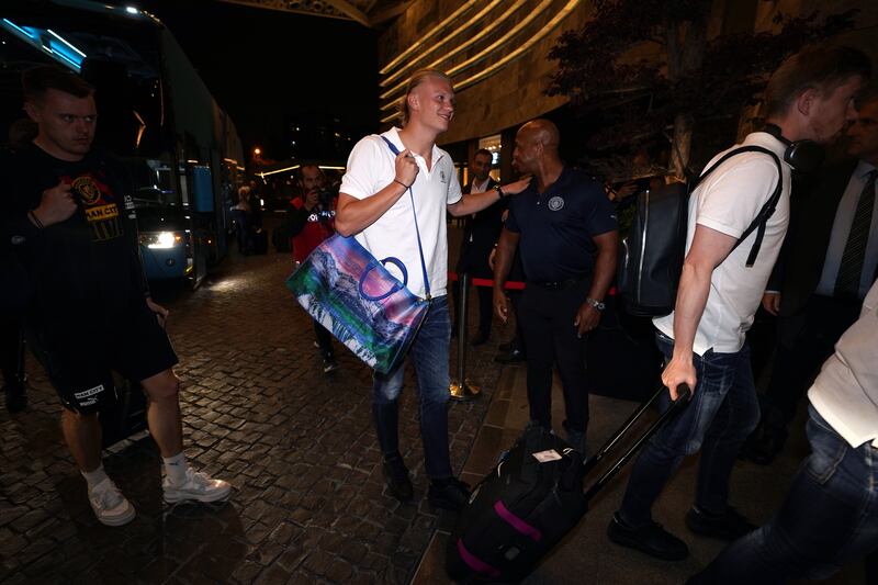 City's Erling Haaland arrives at the team hotel. PA