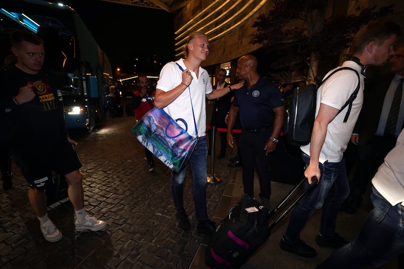 City's Erling Haaland arrives at the team hotel. PA