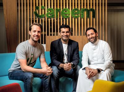 From left, Careem co-founders Magnus Olsson, Mudassir Sheikha and Abdulla Elyas. Photo courtesy Careem