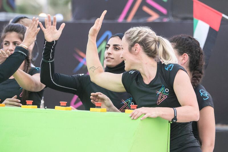 DUBAI, UNITED ARAB EMIRATES - April 3 2019.
F3 team wins obstacle 5 on day one of Dubai Gov Games.

 (Photo by Reem Mohammed/The National)

Reporter: 
Section:  NA