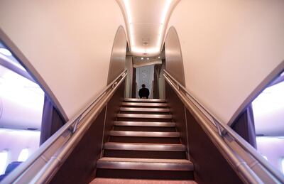 epa06386931 An inside view of the Airbus A380 aircraft for the Singapore Airlines before a ceremony at the Airbus's delivery center in Colomiers, near Toulouse, Southern France, 13 January 2017. The A380 aircraft is the first of five new planes provided with the new cockpit. Singapore Airlines is first carrier in the world to operate the new Airbus A380 planes.  EPA/GUILLAUME HORCAJUELO