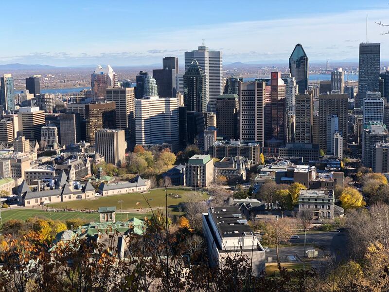 General view of Downtown Montreal, Quebec, taken on November 4, 2018 from the Mount Royal mountain overseeing the city. (Photo by Daniel SLIM / AFP)