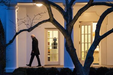 US President Joe Biden walks from the Oval Office of the White House before boarding Marine One in Washington, on Friday, February 12. Bloomberg