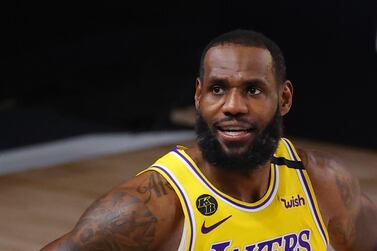 LeBron James of the Los Angeles Lakers looks on against the Portland Trail Blazers during the third quarter in Game Five of the Western Conference First Round Playoffs. AFP
