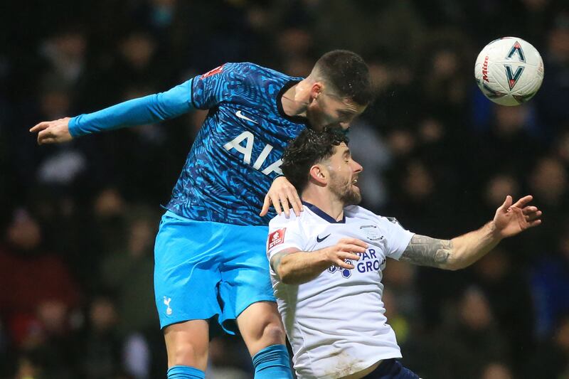 Tottenham defender Matt Doherty battles with Preston's Robbie Brady. AFP