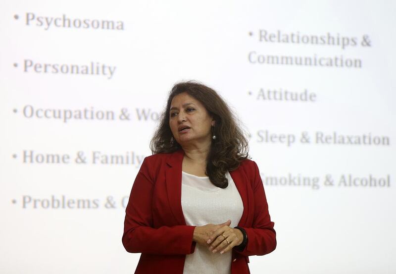 Dr Savita Menon, a clinical psychologist working in Ras Al Khaimah, says workshops she holds at schools and universities are one way of  taking the stigma from mental health problems. Satish Kumar / The National