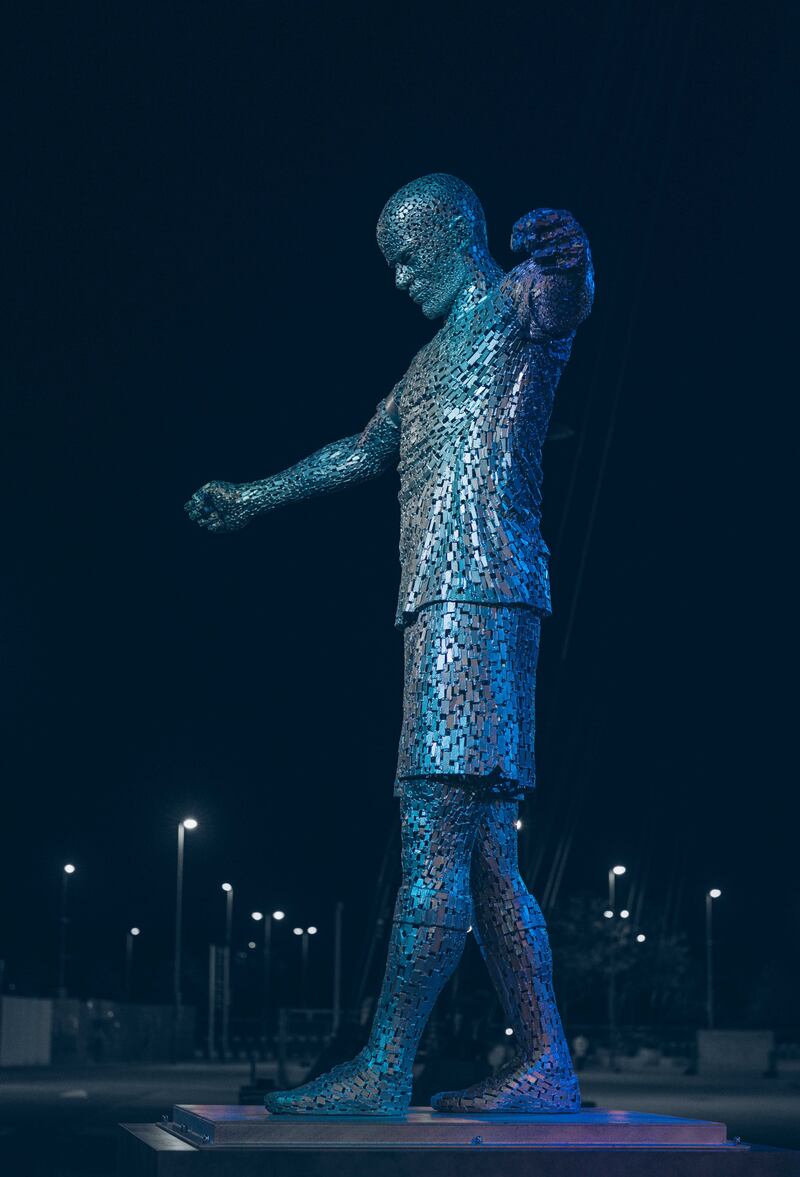 Manchester City FC unveils permanent statue of Club legend Vincent Kompany at the Etihad Stadium. Courtesy Manchester City FC
