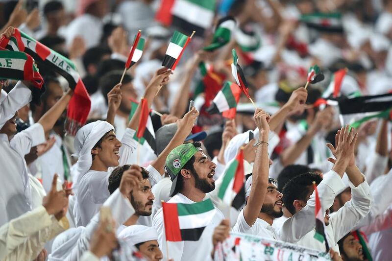 UAE fans before the match at Mohammed bin Zayed Stadium. Tom Dulat / Getty Images