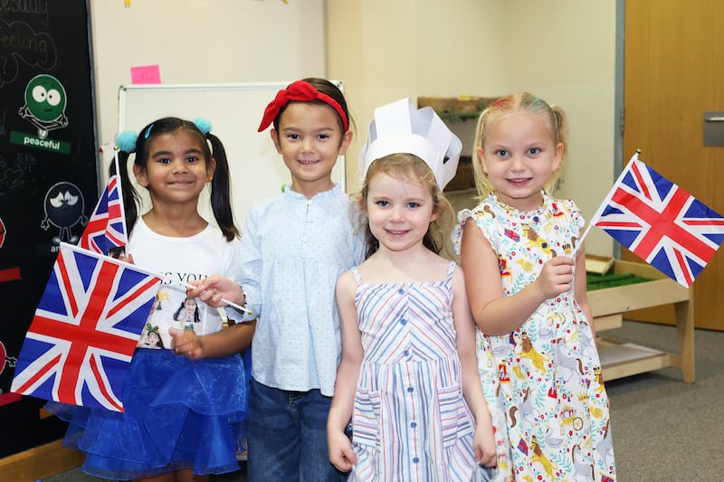 Pupils at the British School Al Khubairat celebrate the queen's platinum jubilee. 