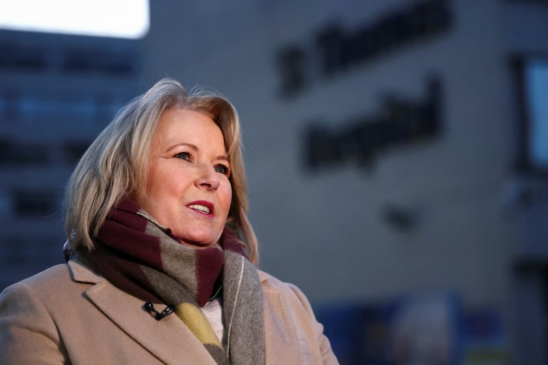 Ms Cullen, head of the RCN union, speaks to the media outside St Thomas' Hospital. Reuters