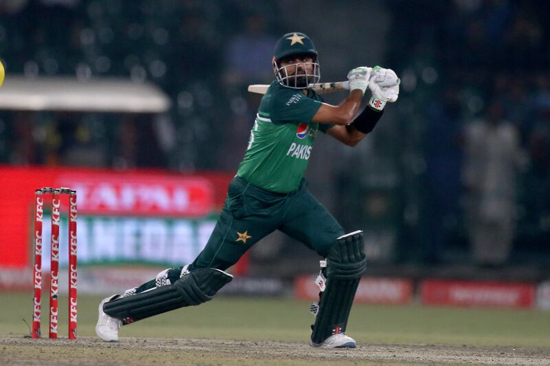 Pakistan's Babar Azam drives during the second ODI between Pakistan and Australia. AP 