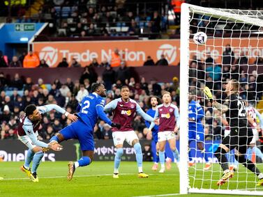 Axel Disasi scores Chelsea's third goal against Aston Villa before VAR rules it out for a foul. PA