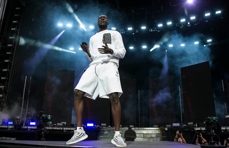 Grime artist Stormzy performs on the main stage as part of the V Festival at Hylands Parks, Chelmsford, Sunday, Aug 20, 2017. (Photo by Joel Ryan/Invision/AP)