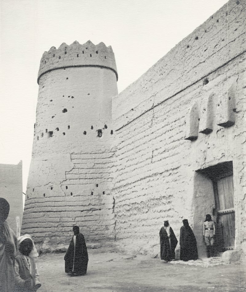 A photo of the Masmak Fort in Riyadh from 1934. The fort was the site where Abdulaziz and his men famously overcame the defenders to recapture Riyadh from the Al Rashid in 1902. Photo: Gerald de Gaury / Royal Geographical Society via Getty Images