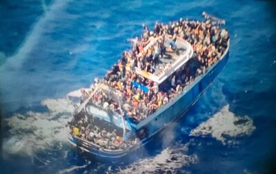 People crammed on board the fishing boat that later capsized and sank off southern Greece. AP