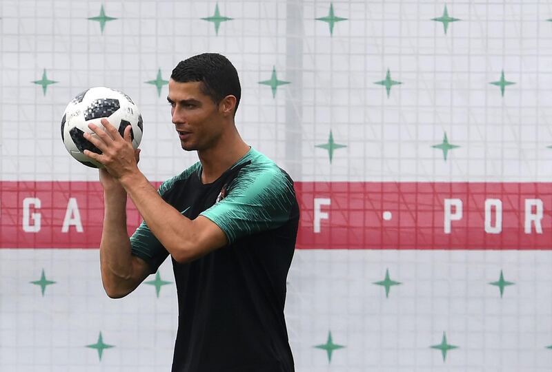 Portugal's forward Cristiano Ronaldo attends a training session at the team's base in Kratovo, outside Moscow, on June 19, 2018, on the eve of the Russia 2018 World Cup Group B football match between Portugal and Morocco. Francisco Leong / AFP