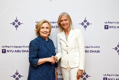 Hillary Clinton with the university's vice chancellor Mariet Westermann, in Abu Dhabi. Photo: NYUAD